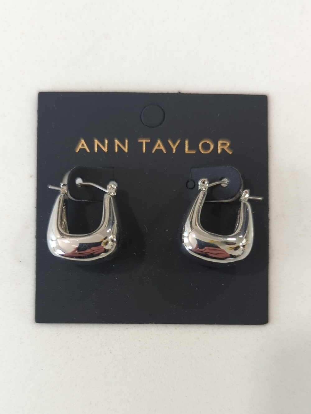 Ann Taylor Shiny Silver Puffed Hoop Earrings